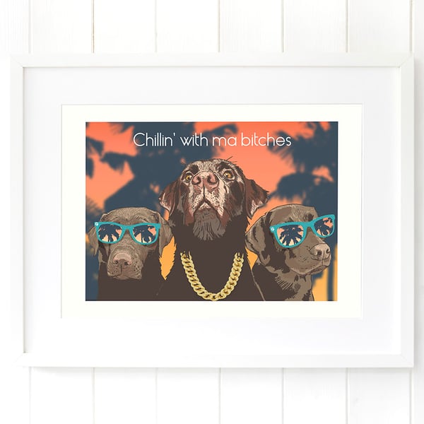 Chocolate Labrador art print gift for boyfriend, Chocolate Lab gift for him