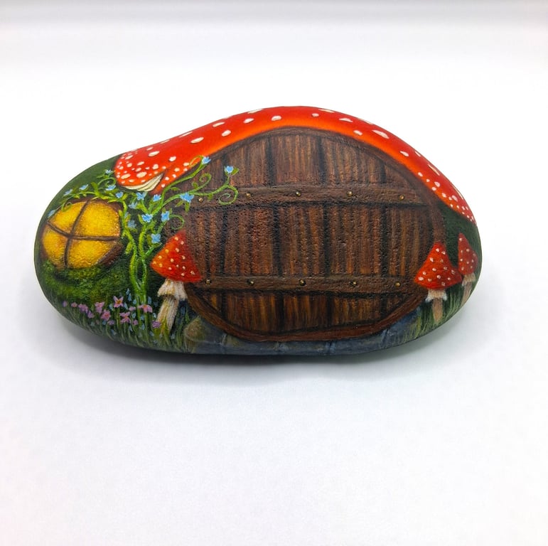Mushroom Fairy House Rock Art Painting
