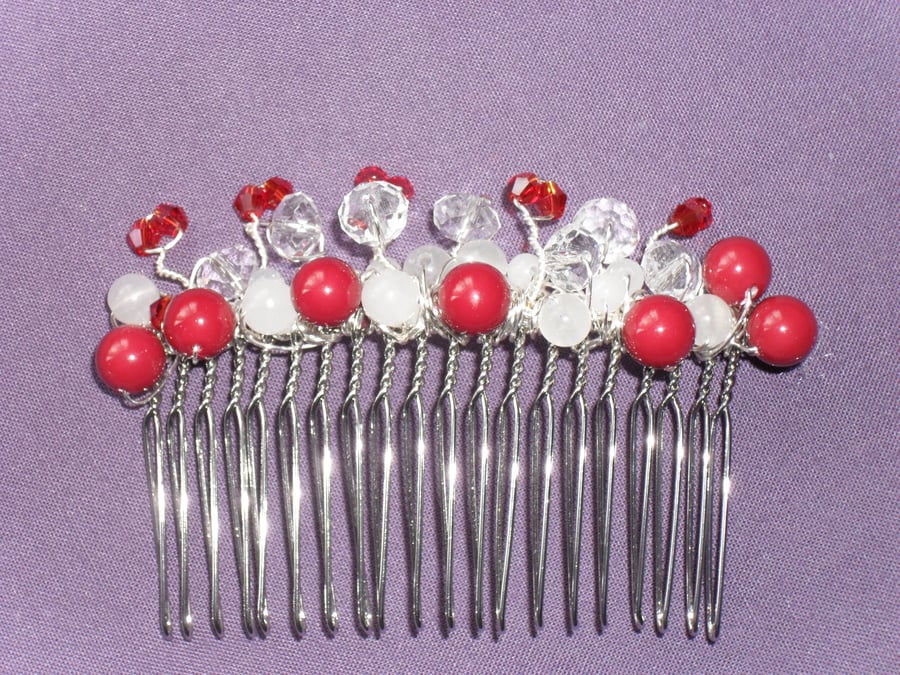 Sale was 8.95 now 4 .50 Red Shell Pearl and Crystal Hair Comb