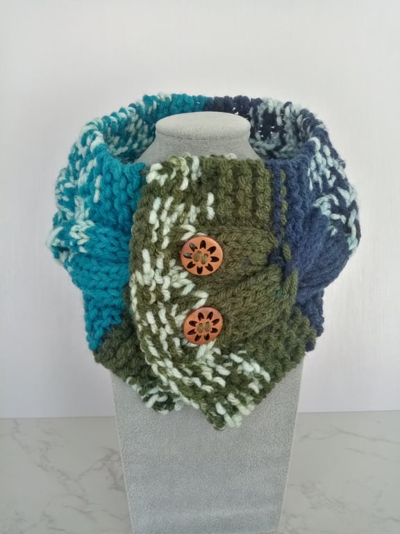 Merino Fair Isle Style Cable Knit Neck Warmer, Handmade Scarf