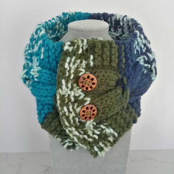 Merino Fair Isle Style Cable Knit Neck Warmer, Handmade Scarf