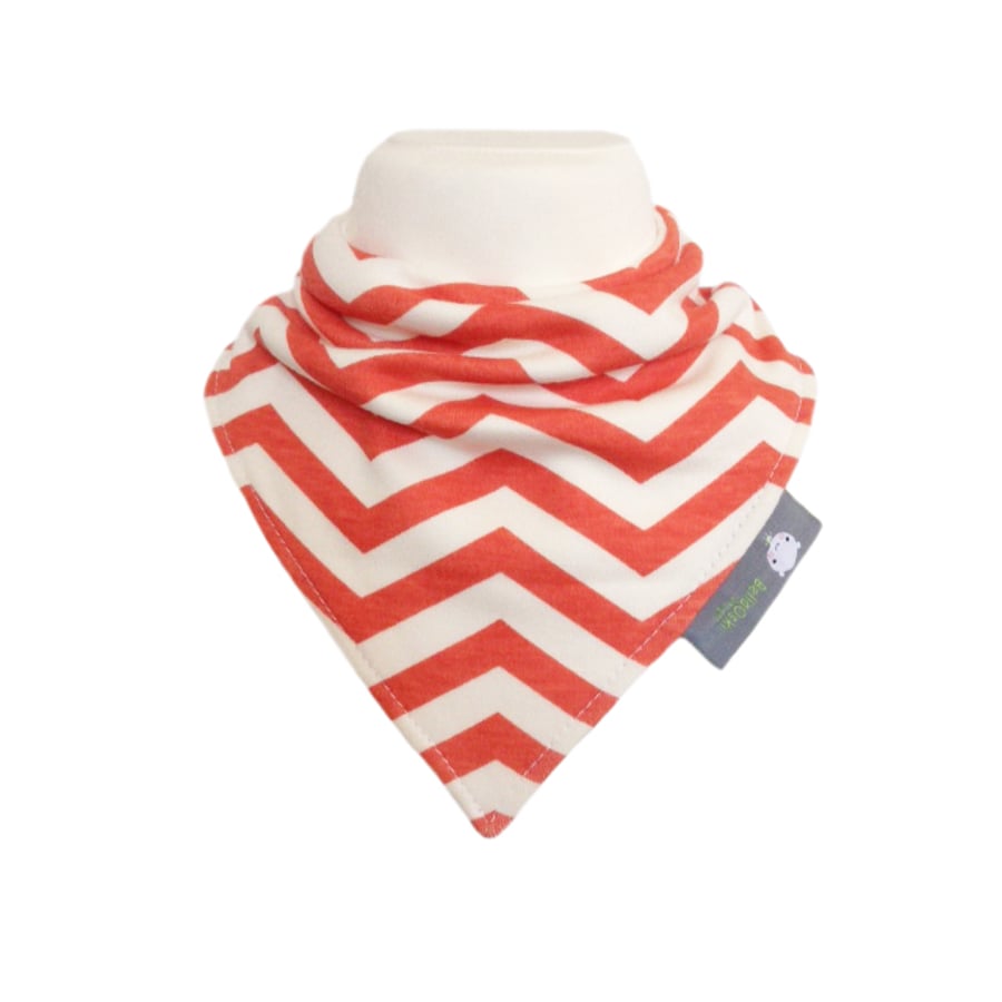 ORGANIC Baby Bandana Dribble Bib in CHEVRONS CORAL RED Gift idea from BellaOski