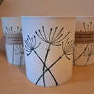 Handprinted handcrafted LED lantern featuring a cow parsley design.