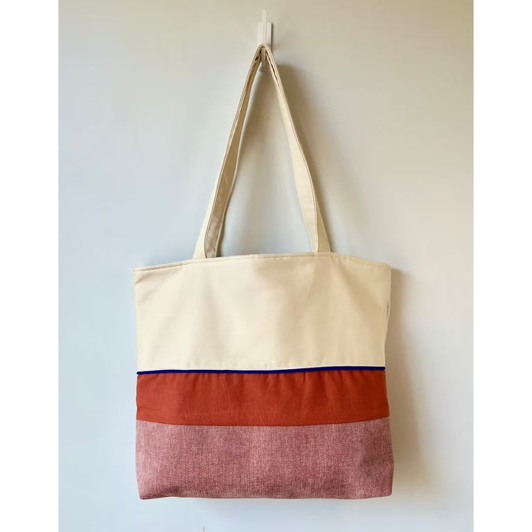 Colour Block Tote Bag - Clay & Colbalt, Handmade in Bristol