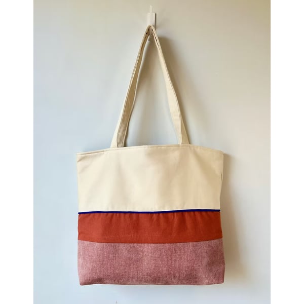 Colour Block Tote Bag - Clay & Colbalt, Handmade in Bristol