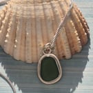 Sterling Silver 925 Green Seaham Seaglass Pendant  Necklace