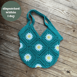 Handemade Daisy Crochet Bag - Jade Green