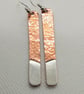 Slim Straight Textured Copper and Fine silver earrings