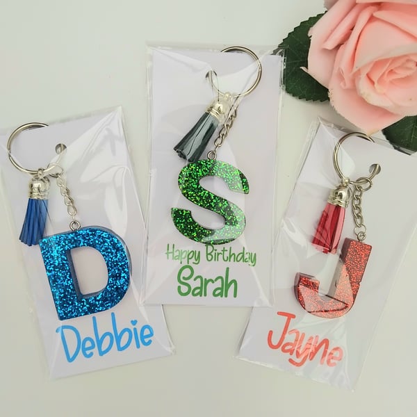 Personalised resin initial keyring,Initial resin keyring,Glitter initial keyring