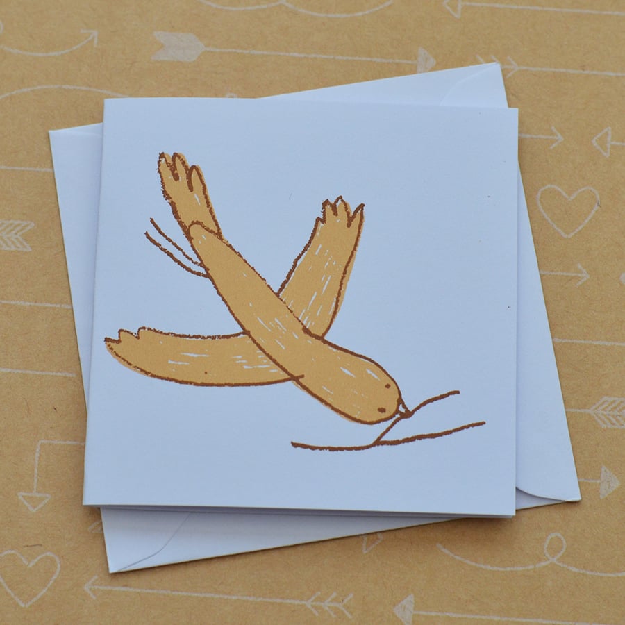 Bird and Twig - Tiny Hand Screen Printed Card