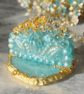 Turquoise & Gold Resin Napkin Holder, Luxury Table Decor with Gold Leaf