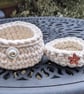 Crochet container, storage pot, bathroom decor, recycled, ceramic button - Image 9