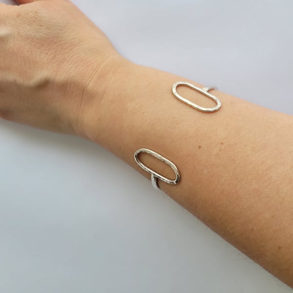 Silver Cuff Bracelet with Open Oval Detail, Sterling Silver Bracelets