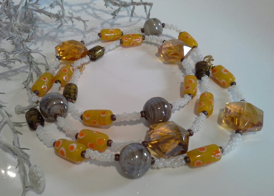 Multi Coloured Glass & Murano Glass Long Necklace