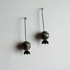 Oxidised Poppy Seed Head Threader Earrings with Spider Web Japser 