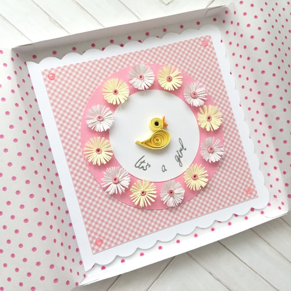 Baby girl card - personalised and boxed card option