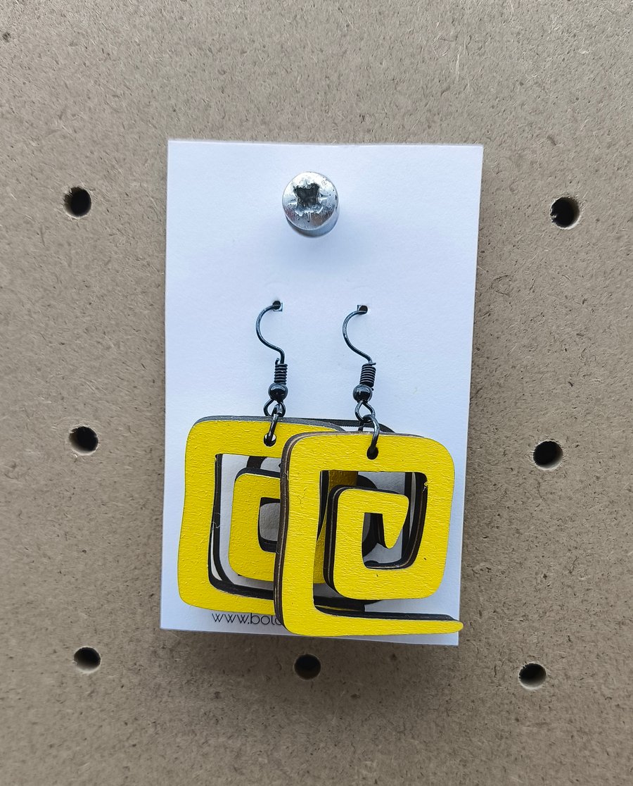 Yellow Geometric Wooden Earrings