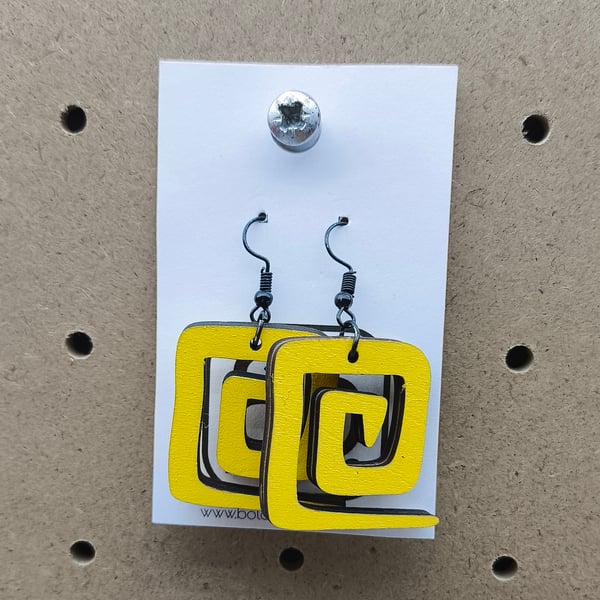 Yellow Geometric Wooden Earrings