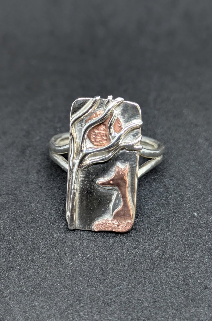 Sterling silver ring, Handmade ring with copper fox, Fox jewellery