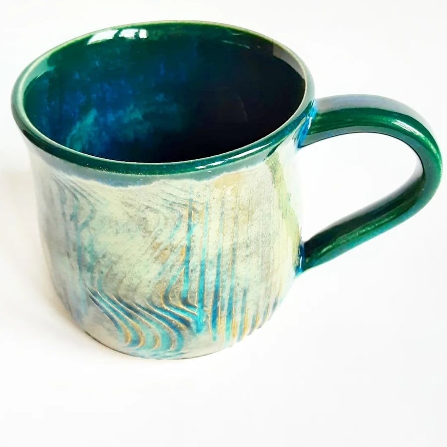 Mug - Hand Thrown Stoneware Ceramic Green Glazed Mug 