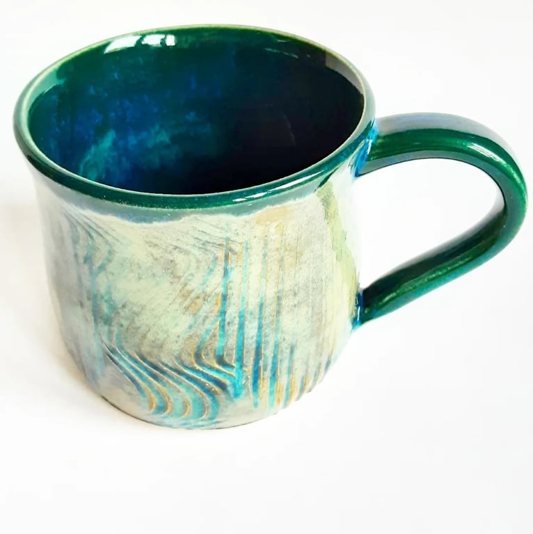 Mug - Hand Thrown Stoneware Ceramic Green Glazed Mug 