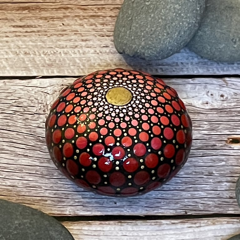 Red Mandala Painted Rock Art Stone Acrylic Art Painting Hand Painted Unique