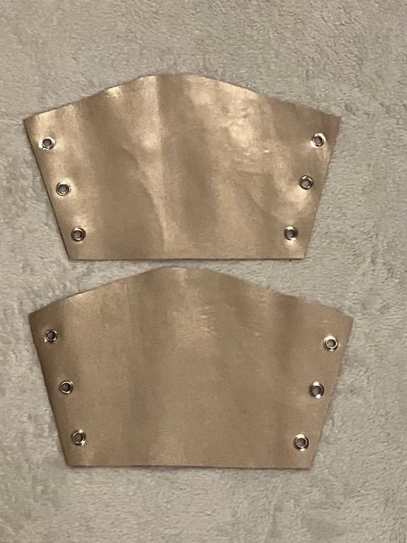 Small Pair Metallic Silver-Gold Mix Leather Bracers - FREE SHIPPING