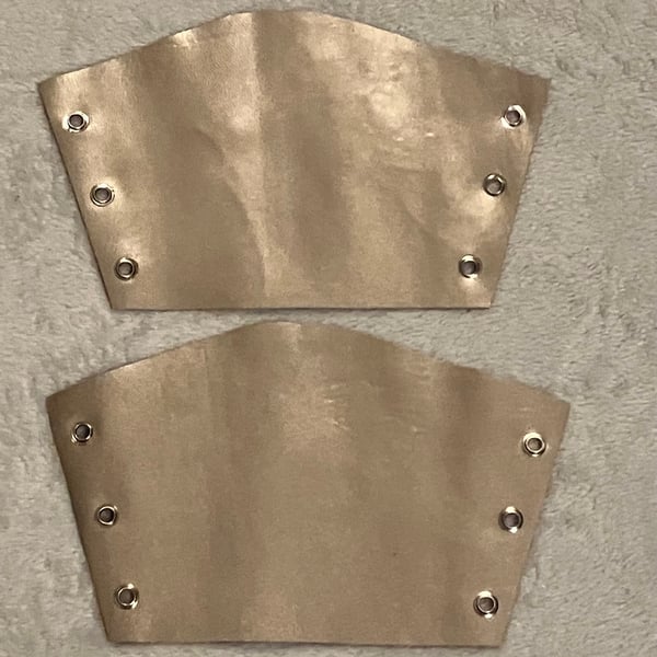 Small Pair Metallic Silver-Gold Mix Leather Bracers - FREE SHIPPING