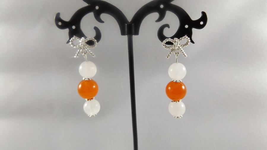 orange topaz and white jade earrings