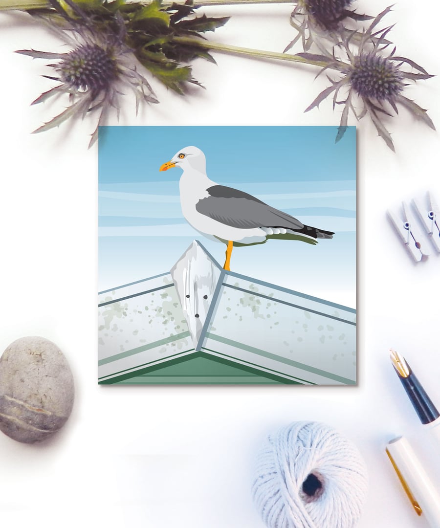 Seagull Card 'The Lookout' - summer, seaside, birthday