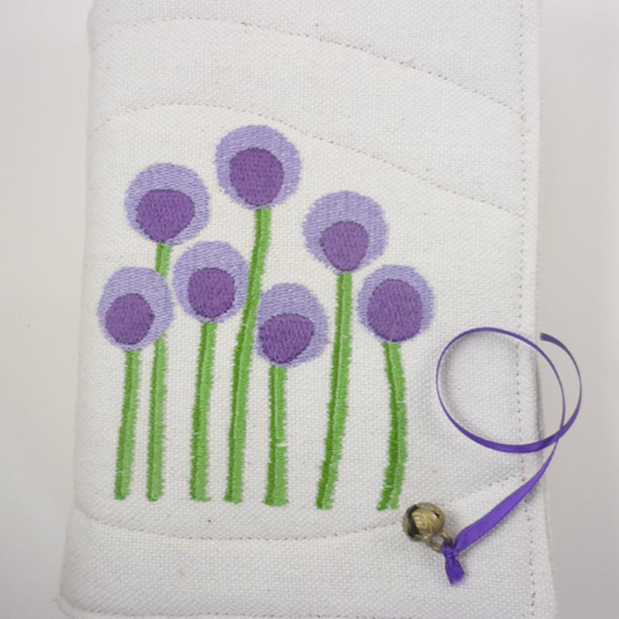 Fabric Embroidered Journal Purple Flowers Folksy