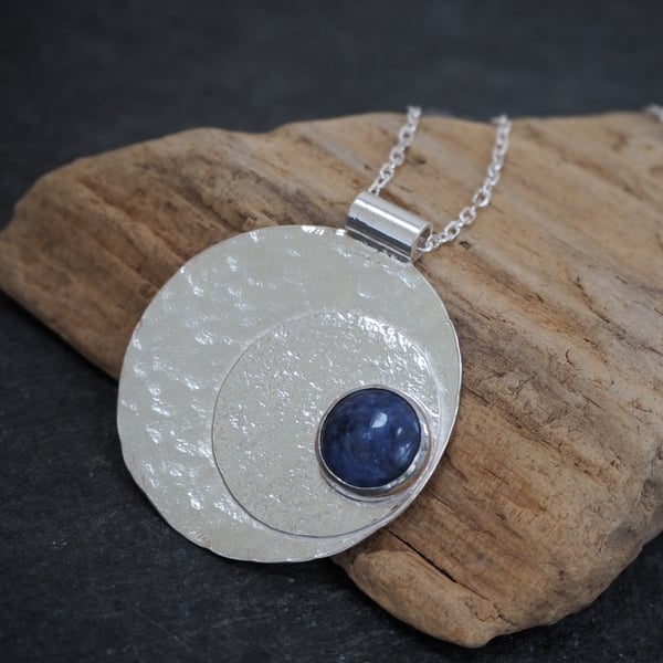 Pendant necklace, silver pendant, blue moon,  Crescent moon, full moon pendant