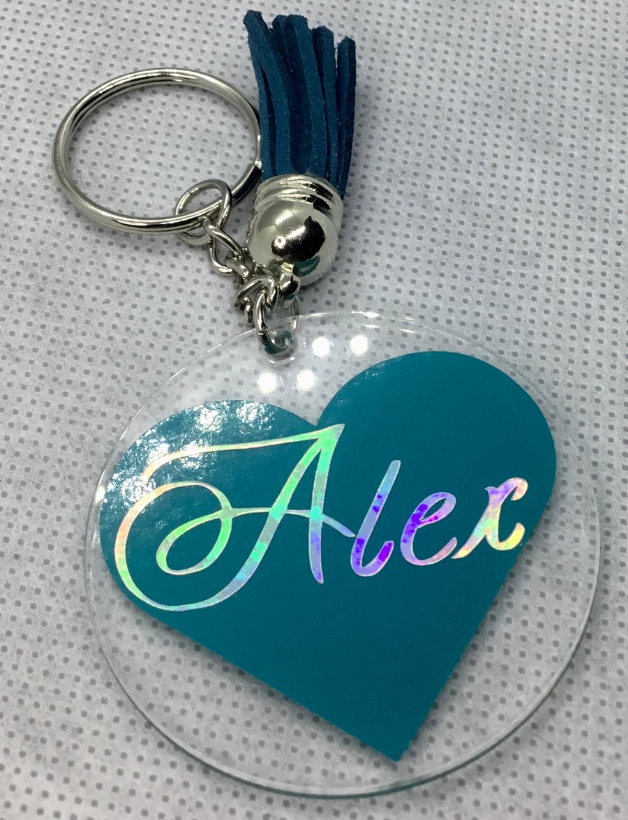 Personalised name key ring and tassel 
