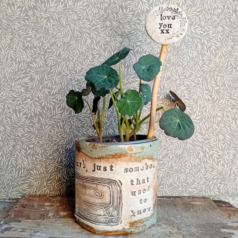Rustic house plant pot- song lyric cassette 