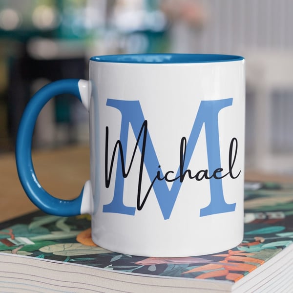 Personalised Name Mug BLUE Initial & Name Mug Custom Name Coffee Mug Gift 