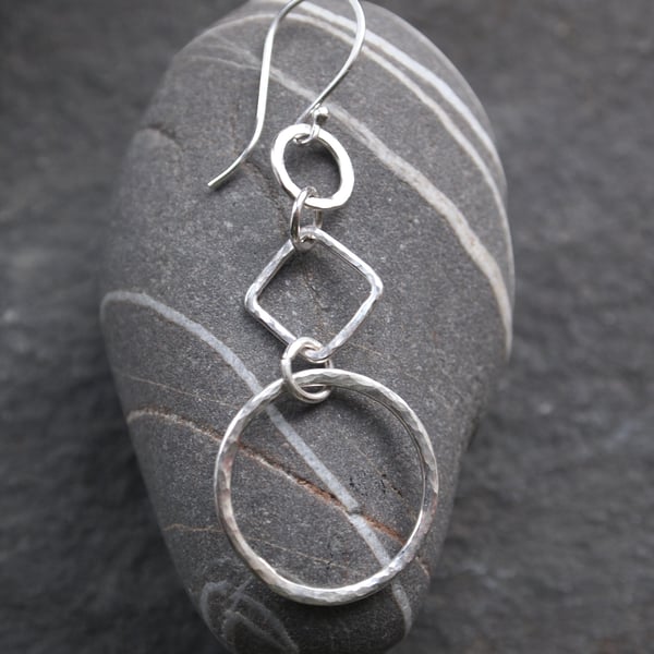 Sterling Silver Hoop Dangle Earrings, Long Dangle Multi Hoop Earrings