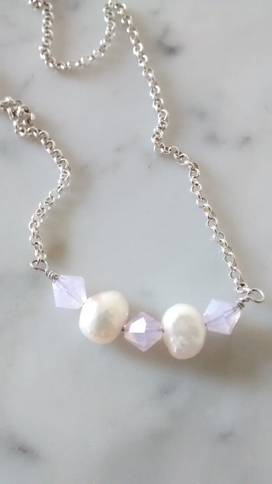 SALE - HALF PRIC -  PEARL  AND PINK OPAL NECKLACE - - BRIDE  - FREE UK SHIPPING 