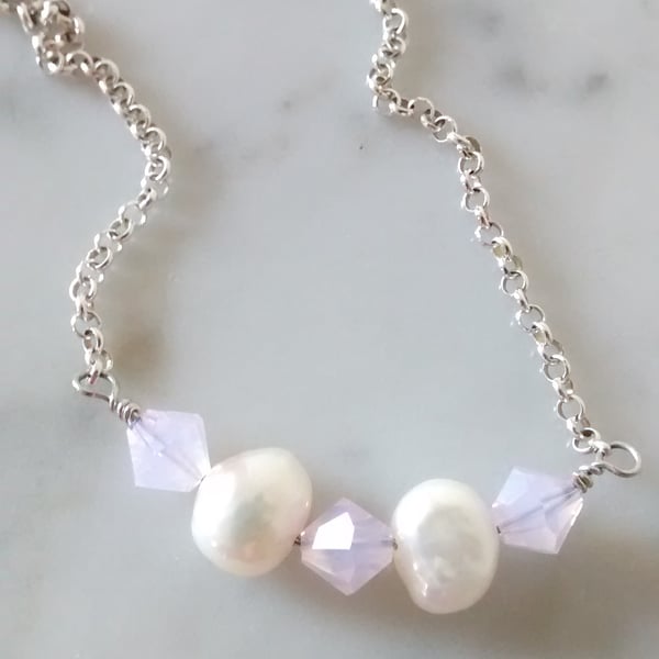 SALE - HALF PRIC -  PEARL  AND PINK OPAL NECKLACE - - BRIDE  - FREE UK SHIPPING 