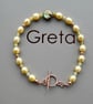 Green Pearl Bracelet with Faceted Tourmaline -  Rose Gold Filled Toggle Clasp