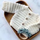 Rib Cardigan 100% Merino Wool Off White 