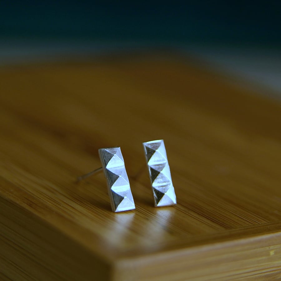 Geometric Pattern Earrings, Sterling Silver Pyramid Earrings, Handmade Jewellery