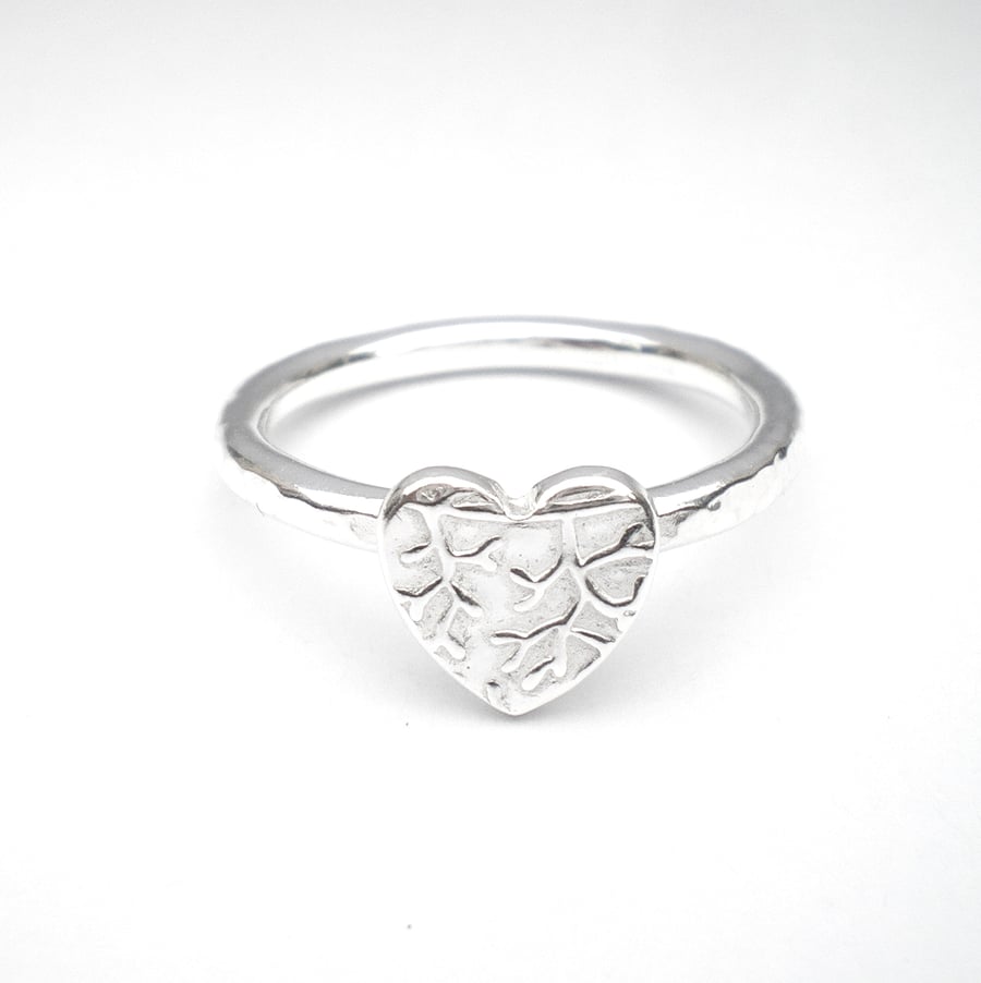 Silver Sprig Leaf Heart Ring