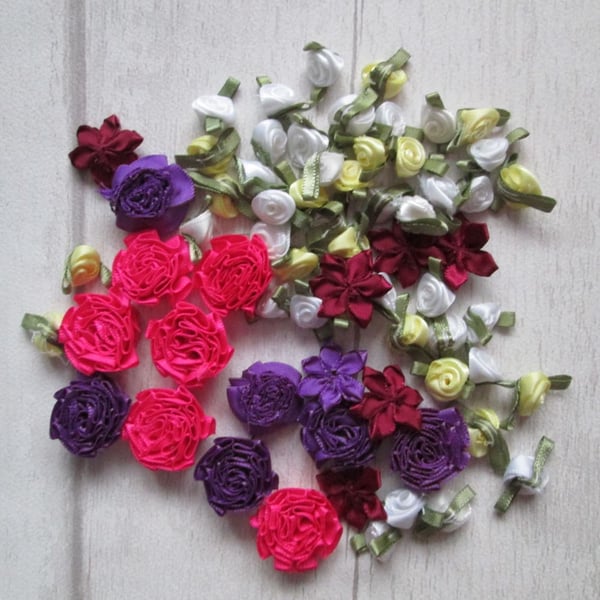SOLD - Ribbon Flower Embellishments, Ribbon Roses, Card Toppers