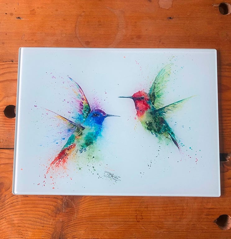 Hummingbird Watercolour Glass Placemat, Wildlife Design Table Mat, Glass Trivet,