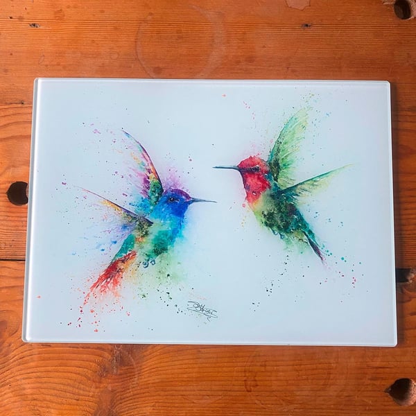 Hummingbird Watercolour Glass Placemat, Wildlife Design Table Mat, Glass Trivet,