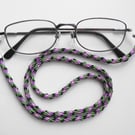 Kumihimo Braided Cotton Glasses Strap, Purple, Green, Black, Yellow