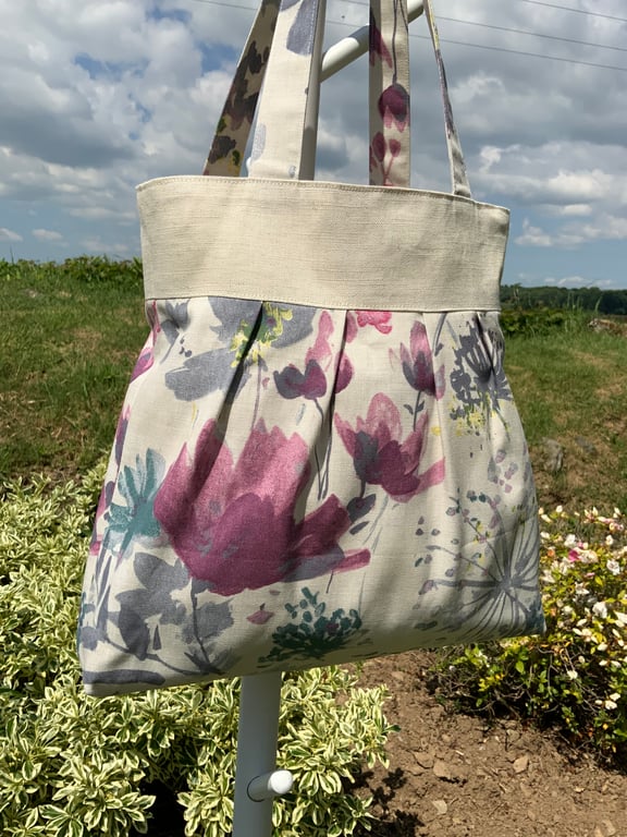 Tote Bag, Pleated Tote Bag, Linen, Hand Bag, Day Bag, Handmade Bag