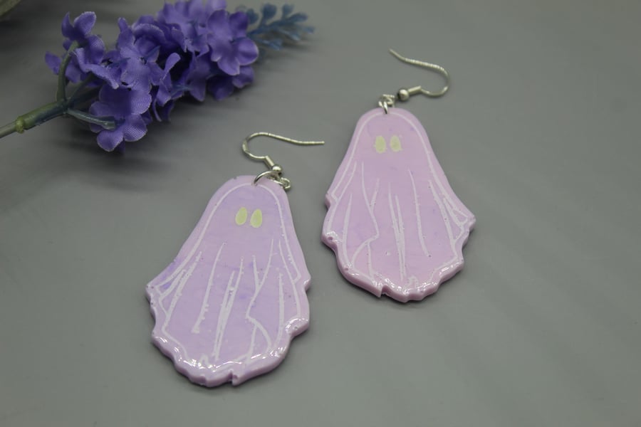 Cute Ghost Hoop Earrings, Pastel Ghost Earrings, Pastel Goth Gift, Summerween, 