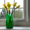 Green recycled bottle vase, etched glass vase with butterfly design