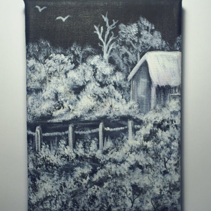 winter landscape box canvas monochrome painting
